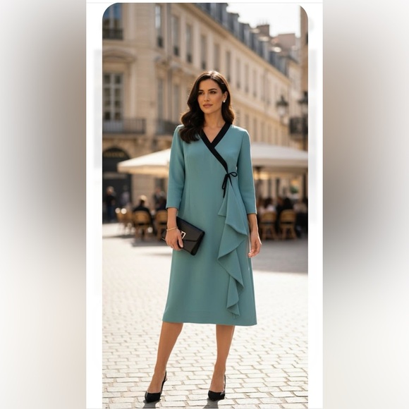 Teal Light Blue Vintage.Carolina Herrera Midi Dress.